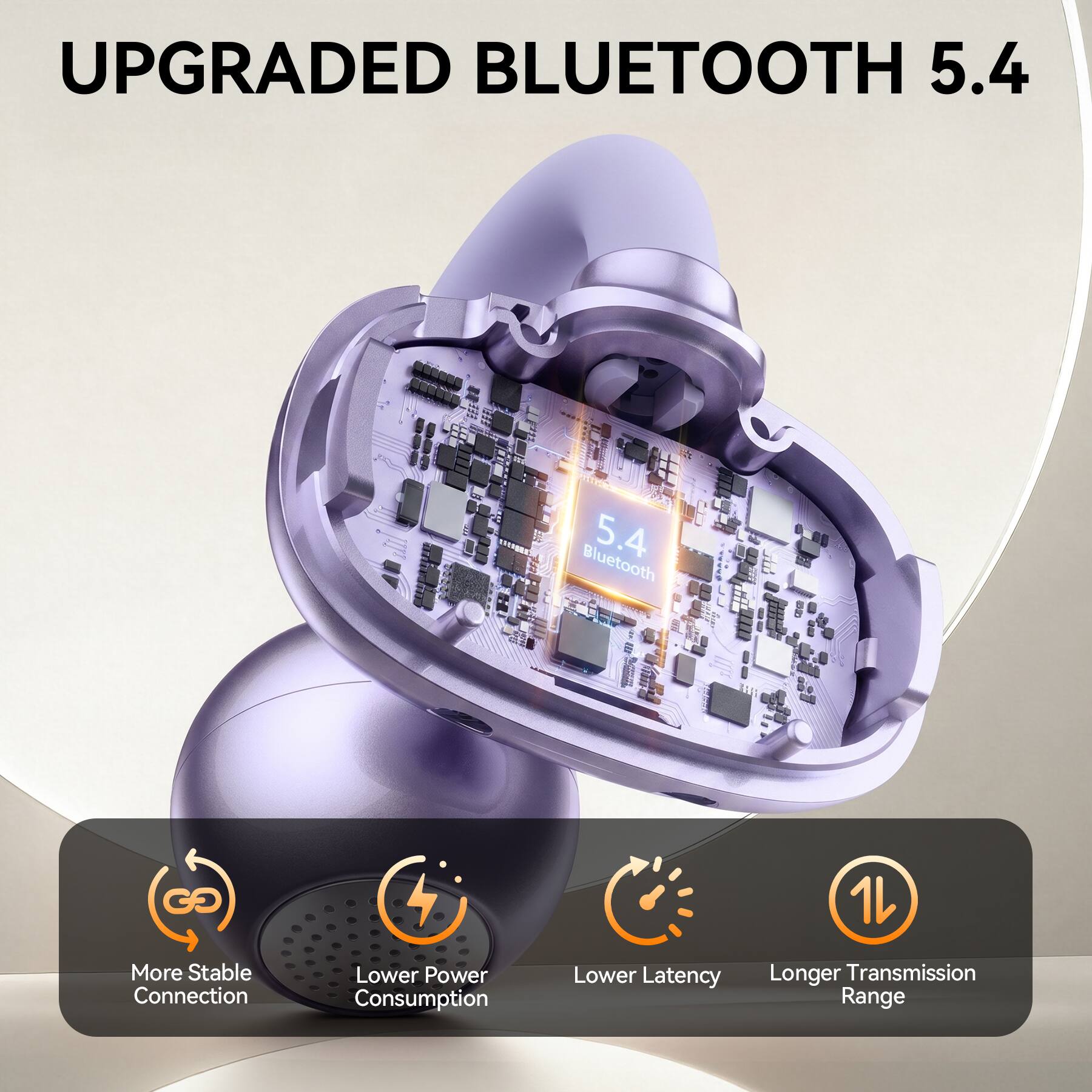 UPGRADED BLUETOOTH 5.4

Bluetooth 5.4

More Stable Connection
Lower Power Consumption
Lower Latency
Longer Transmission Range