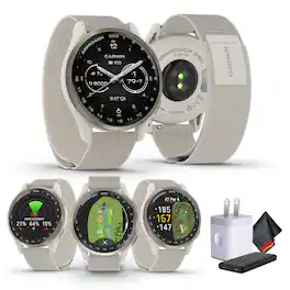 Garmin - Approach S50, Cream Gold/Ivory Nylon GPS Golf Smartwatch Bundle - Cream - (2025)