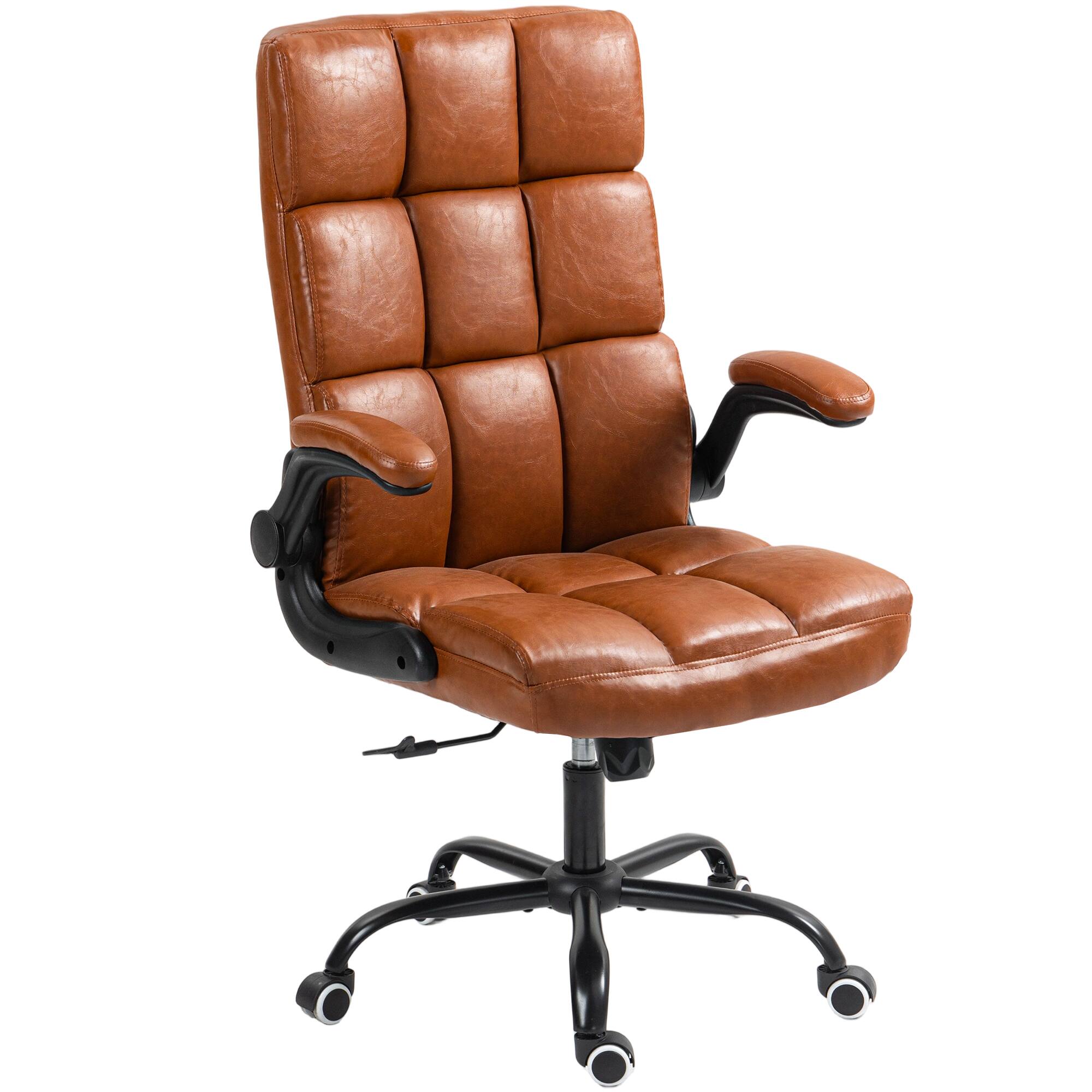 Alt View 4. U-HOMY - Mid-Century Modern Executive Office Chair - Adjustable Leather Desk Chair with Flip-Up Arms, 330 lbs Capacity - Brown.