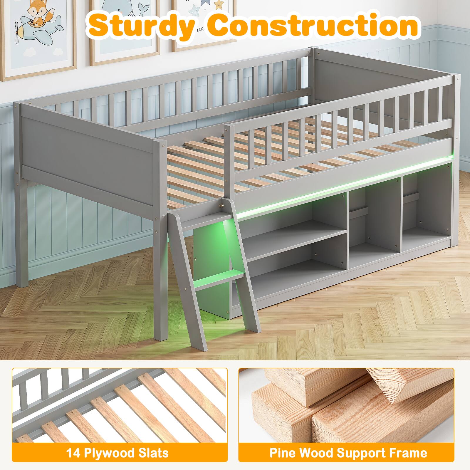 Sturdy Construction

14 Plywood Slats

Pine Wood Support Frame