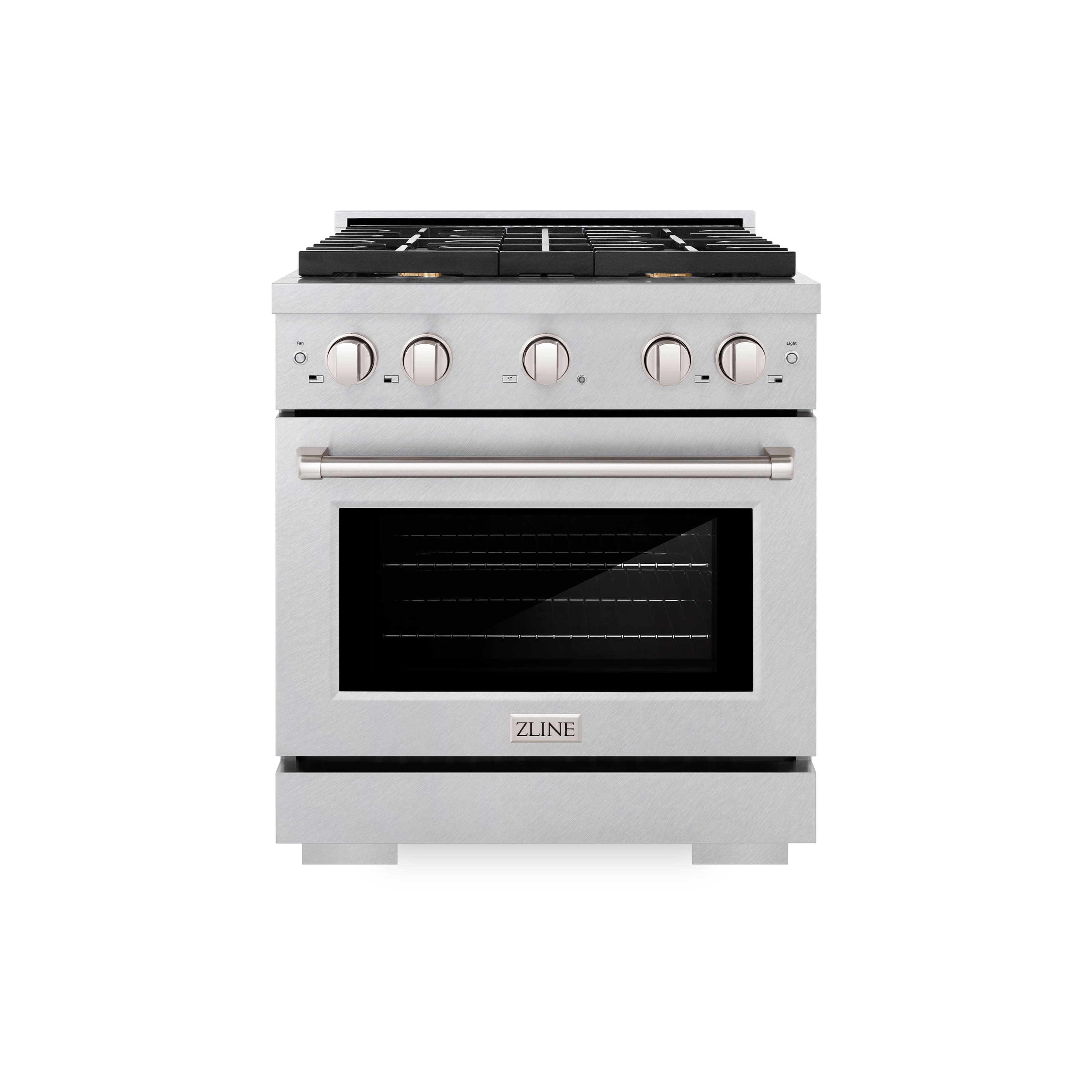 ZLINE - 30 in. Paramount Dual Fuel Satin Steel Range w/ 4 Brass Burners & Convection Oven (SDRS-BR-30) - Stainless Steel