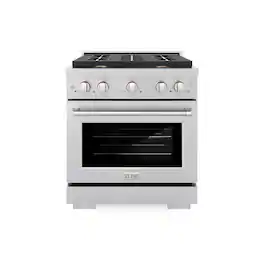 ZLINE - 30 in. Paramount Dual Fuel Satin Steel Range w/ 4 Brass Burners & Convection Oven (SDRS-BR-30) - Stainless Steel