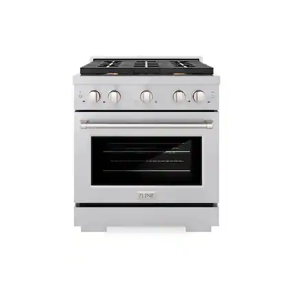 Front. ZLINE - ZLINE 30 in. Paramount Dual Fuel Satin Steel Range w/ 4 Brass Burners & Convection Oven (SDRS-BR-30) - Stainless Steel.