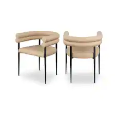Front. Meridian Furniture - Lavina Tan Vegan Leather Dining Chair, Set of 2 - Brown.