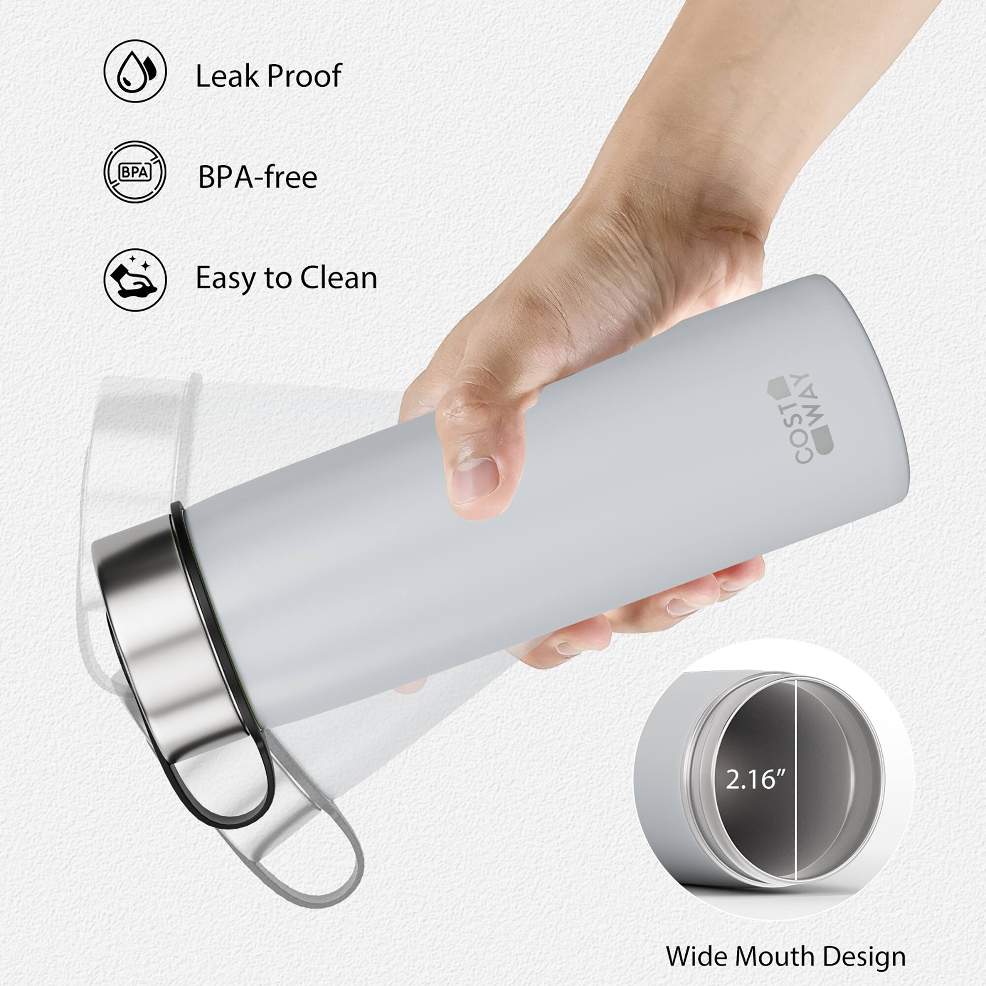 Leak Proof  
BPA-free  
Easy to Clean  
2.16" Wide Mouth Design