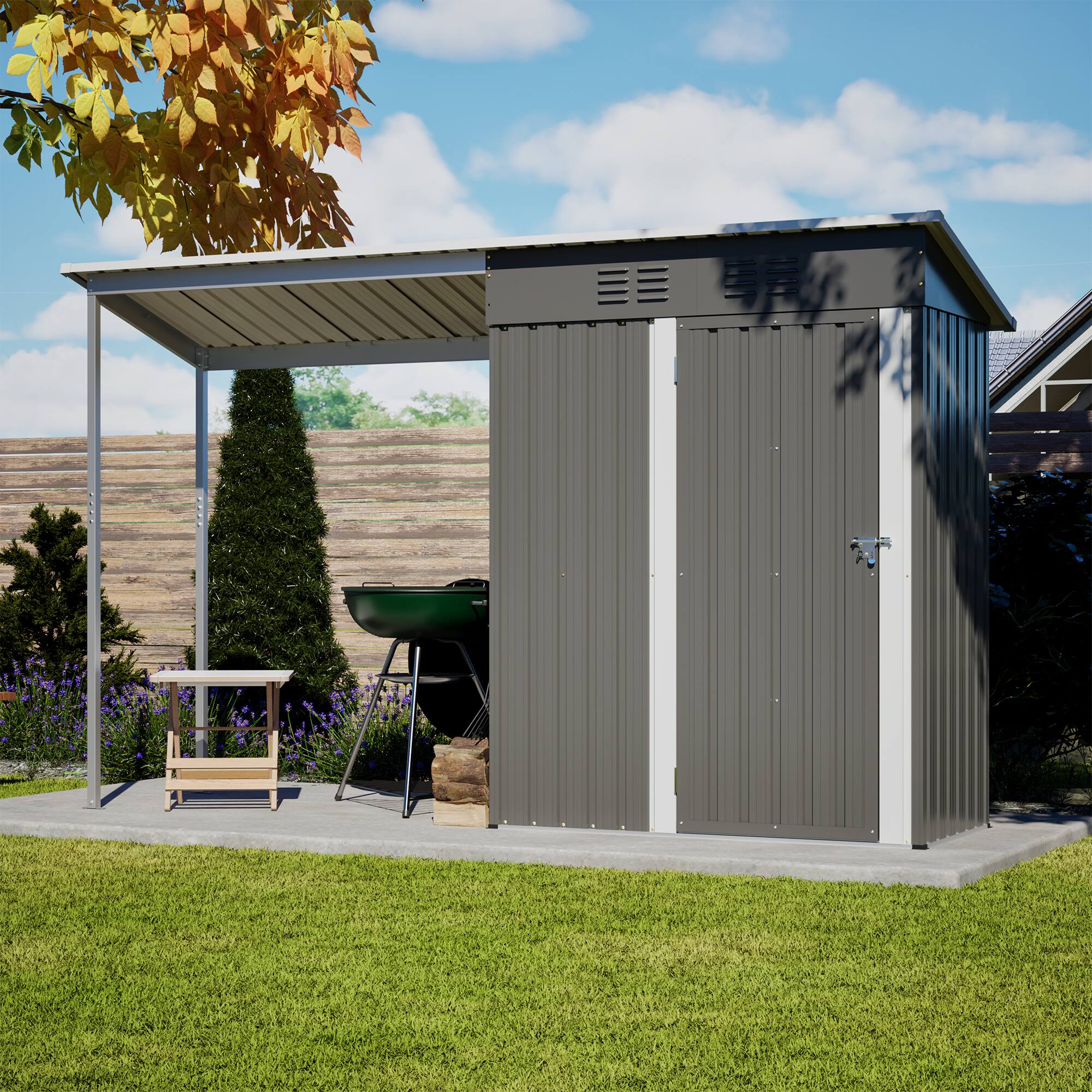 Alt View 1. Anysun - 5x3FT Galvanized Steel Shed & Gazebo Combo, Easy Assembly 2-in-1 Lean-To Storage with Open Pergola for Garden or Patio.