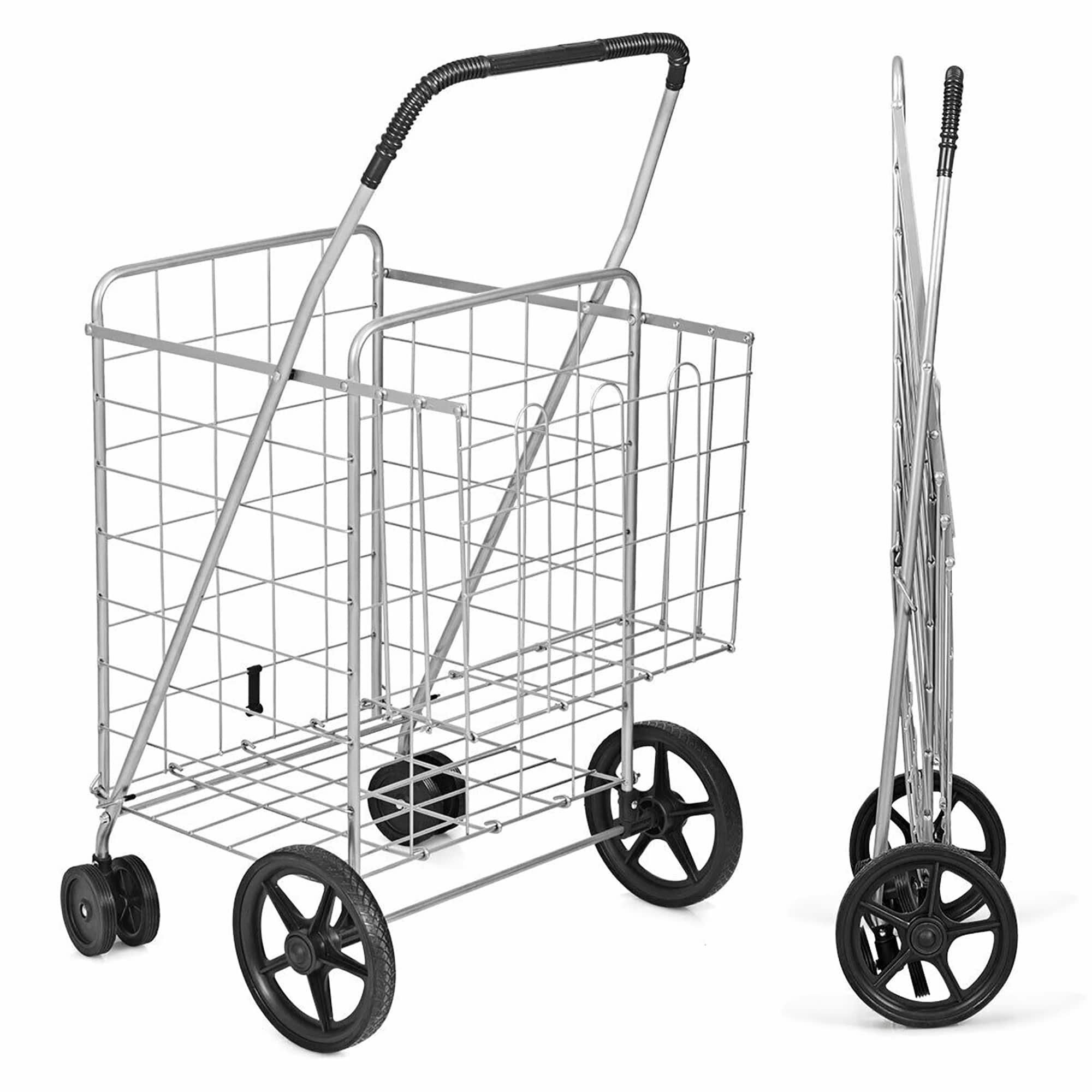 Alt View 21. Costway - Utility Shopping Cart Foldable Jumbo Basket Outdoor Grocery Laundry - Silver.