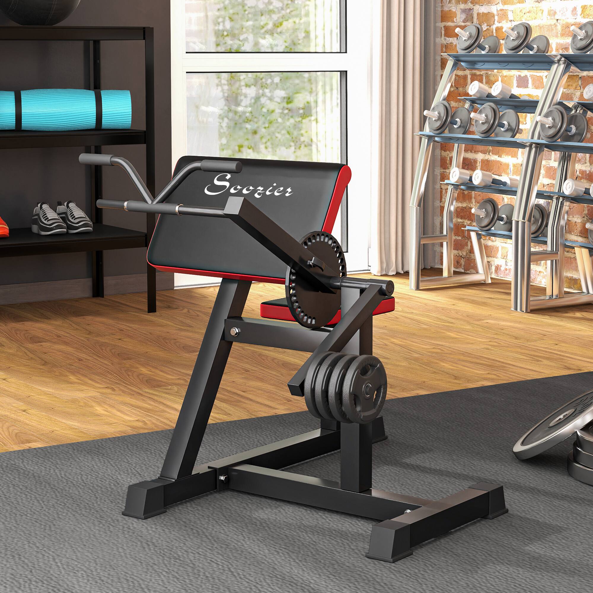 Alt View 1. Soozier - Bicep Preacher Curl Bench Bicep Curl Machine with Adjustable Seat and Elbow Cushion - Black.