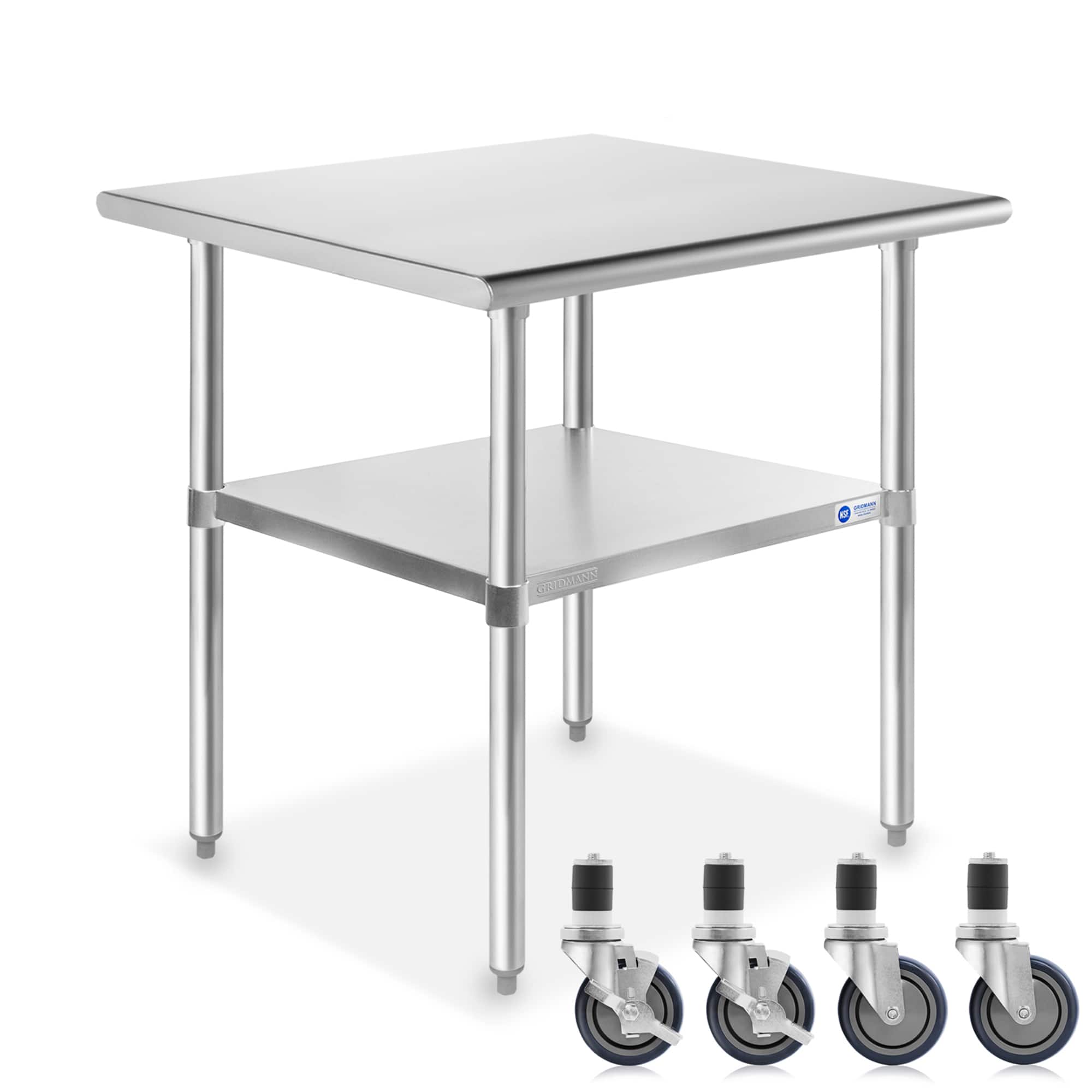 GRIDMANN - 30 x 24-in NSF Stainless Steel Prep Table with Casters - Silver