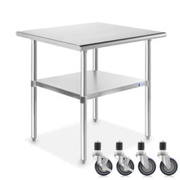 GRIDMANN - 30 x 24-in NSF Stainless Steel Prep Table with Casters - Silver