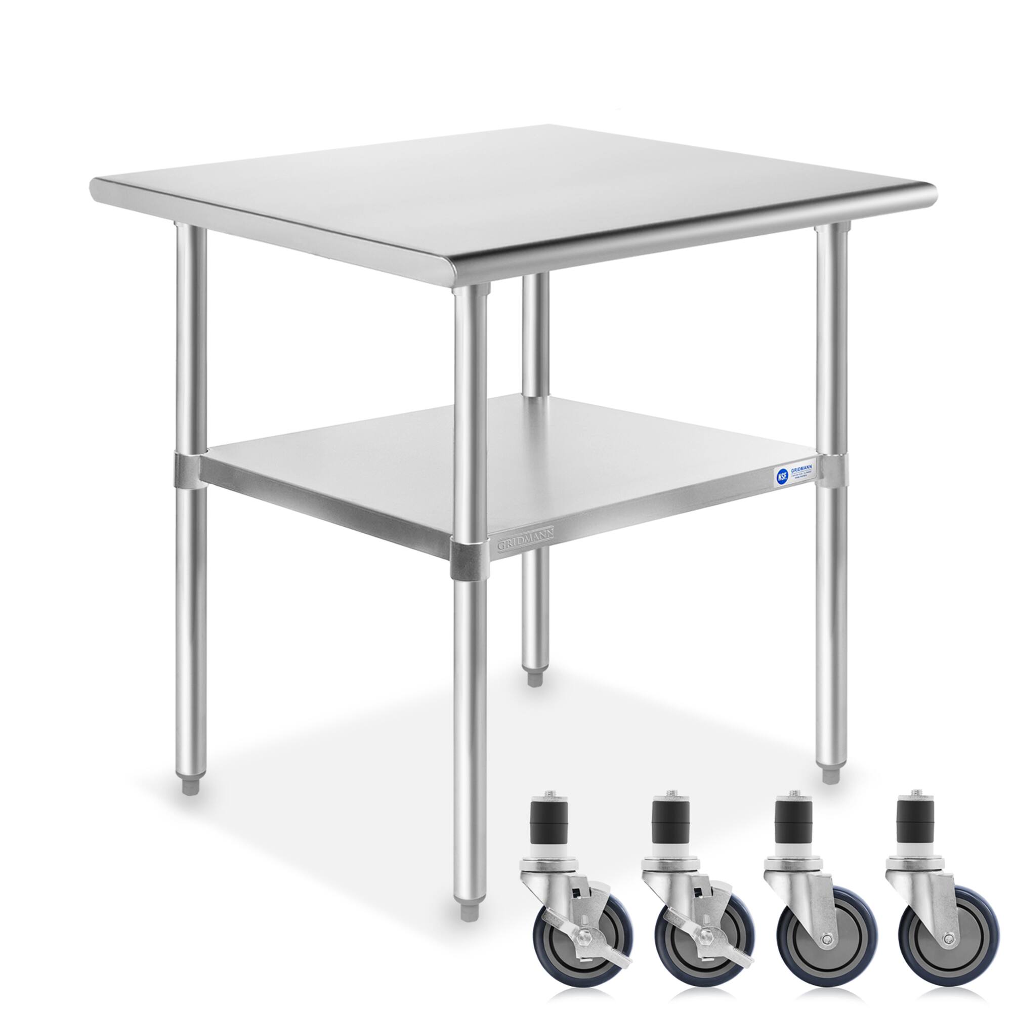 Front. GRIDMANN - 30 x 24-in NSF Stainless Steel Prep Table with Casters - Silver.