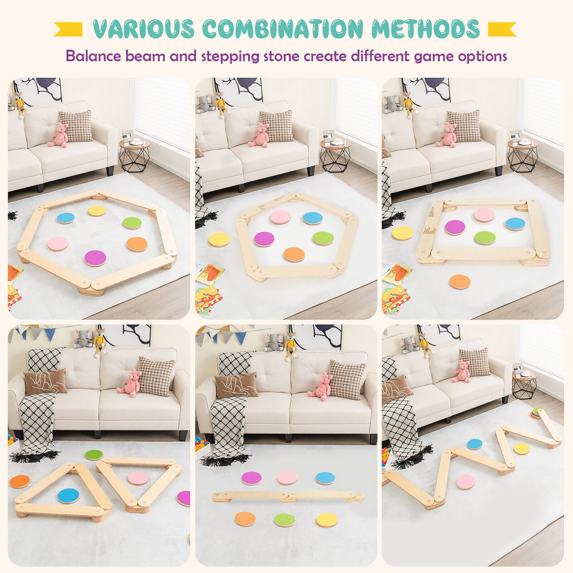 VARIOUS COMBINATION METHODS  
Balance beam and stepping stone create different game options