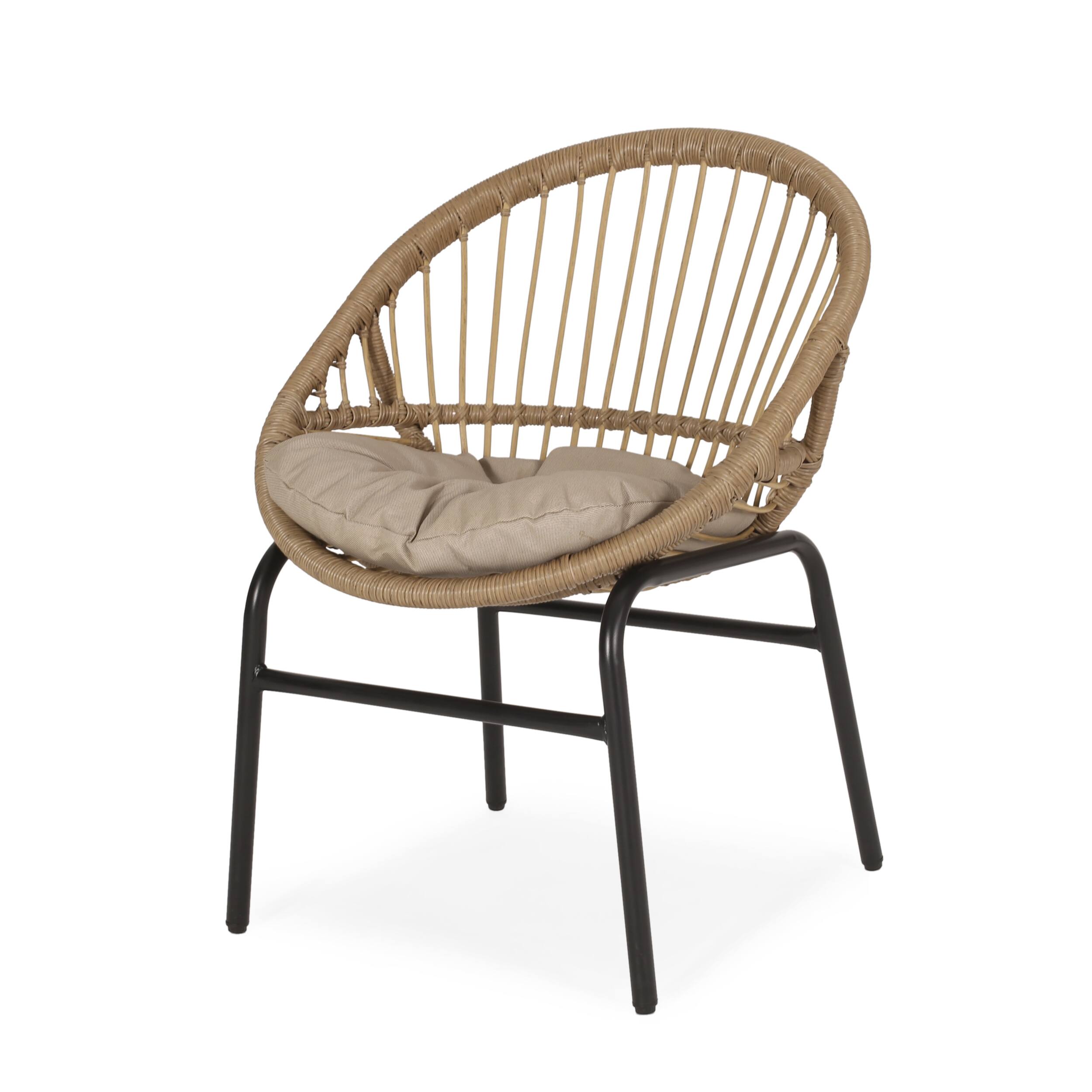 Back. Mondawe - Set of 2 Rattan Dining Chairs with Water-Resistant Cushions - Brown.