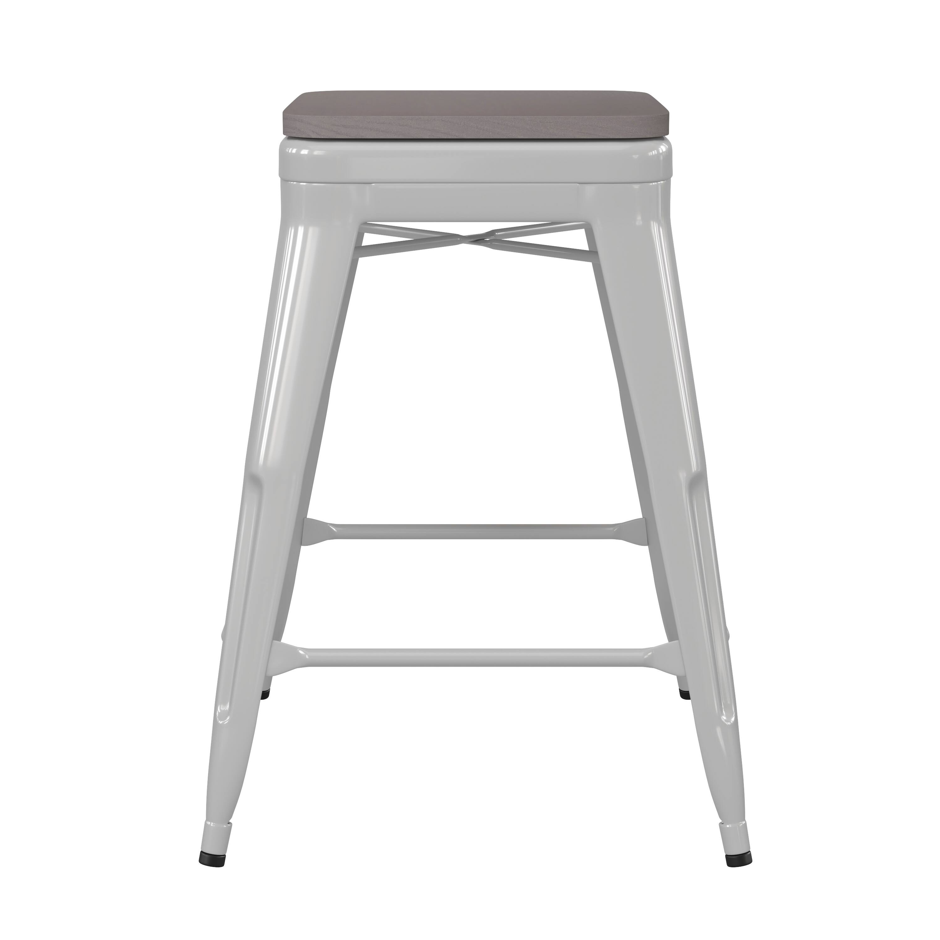 Alt View 10. Emma + Oliver - Kam Backless Metal Indoor-Outdoor Stool with All-Weather Polystyrene Seat - Gray Seat/White Frame.