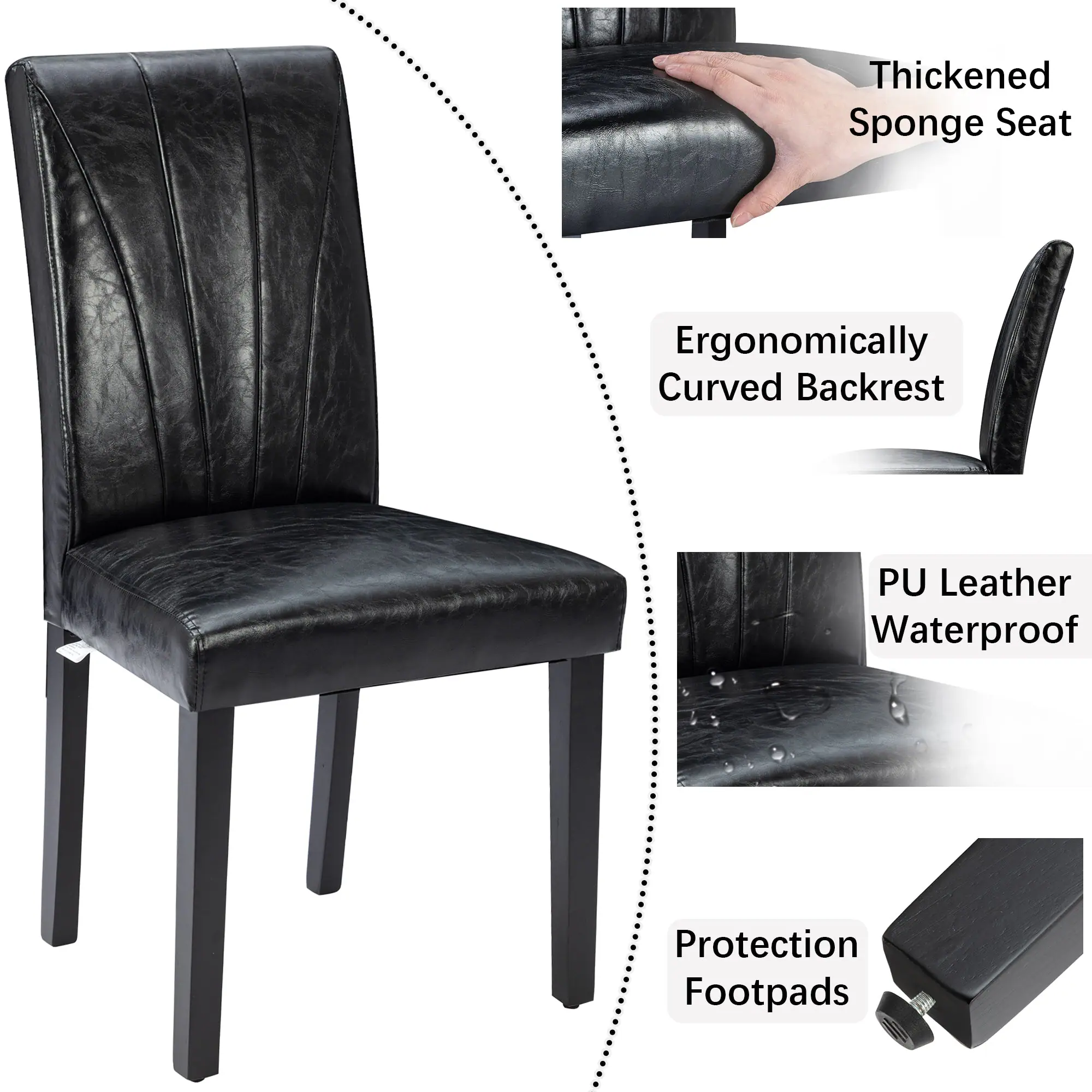 - Thickened Sponge Seat
- Ergonomically Curved Backrest
- PU Leather Waterproof
- Protection Footpads