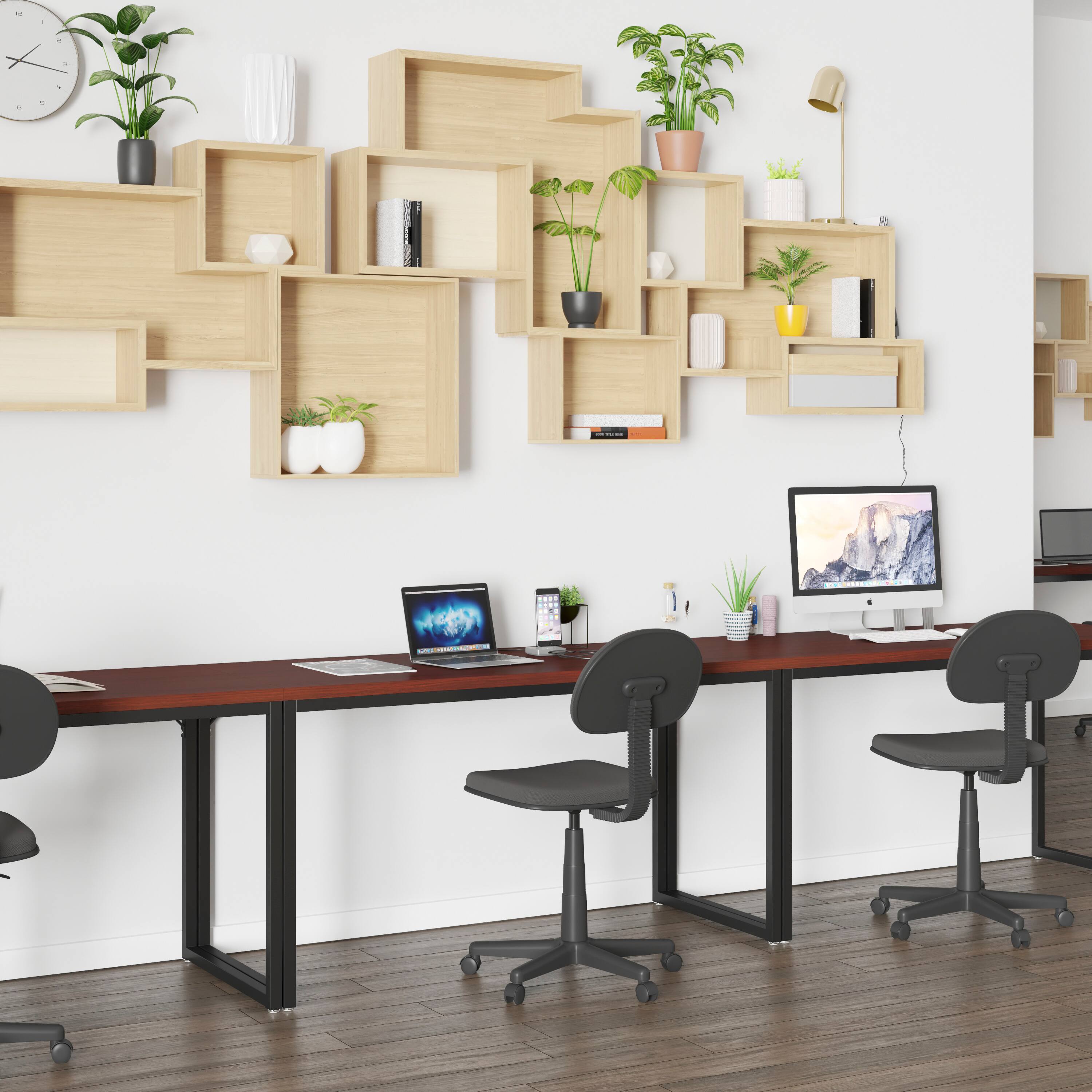 Alt View 4. Emma + Oliver - Modern Commercial Grade Desk Industrial Style Computer Desk Sturdy Home Office Desk - 55" Length - Mahogany.