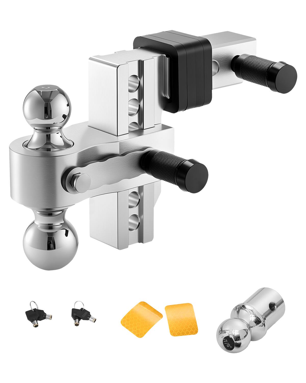 VEVOR - Adjustable Trailer Hitch, 6-Inch Drop Hitch, Tri-Ball Mount for 2-Inch Hitch Receiver, Trailer Ball Size 1-7/8" - Silver