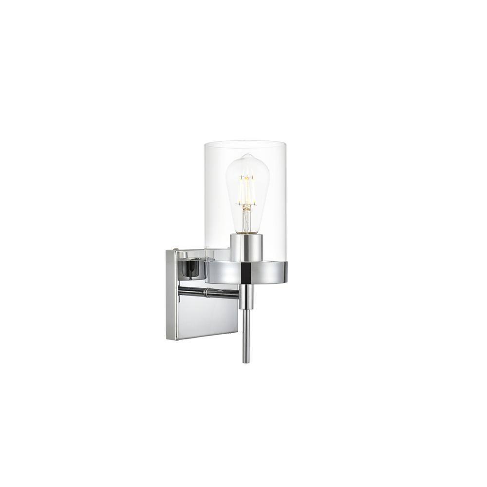 Back. Living District - Benny 1 light Chrome and Clear Bath Sconce - Chrome And Clear.