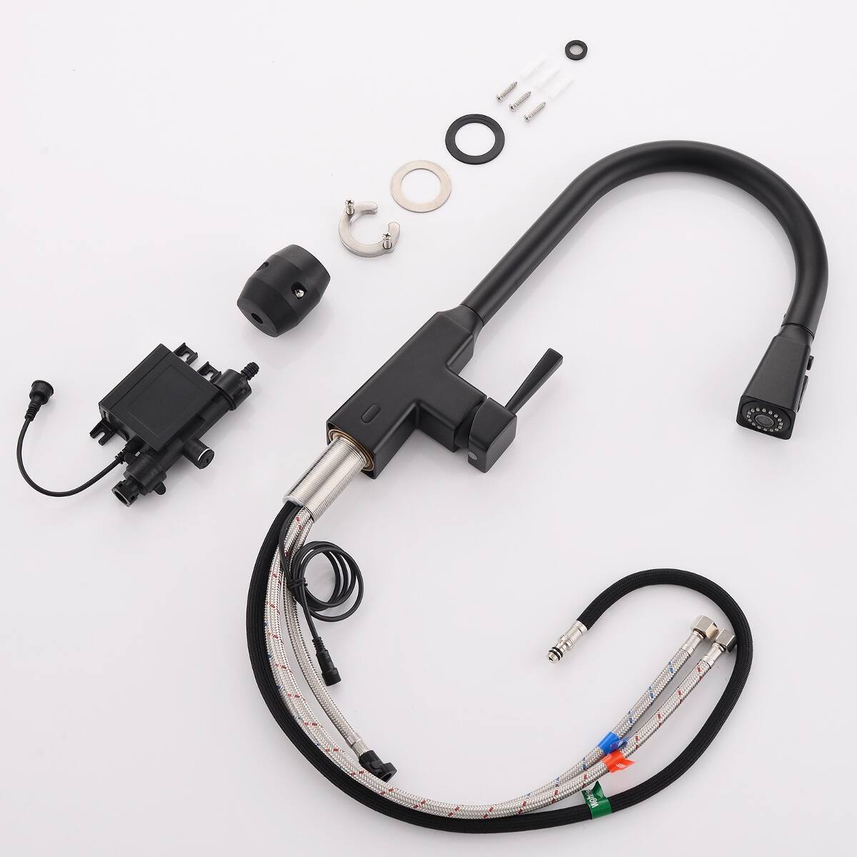Angle. Ropilly - Ropilly Touchless Kitchen Faucet, Black Pull Down Sprayer, Hands Free Smart Kitchen Sink Faucet - Black.