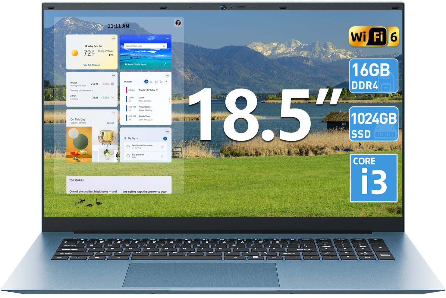 11:11 AM  
Wi-Fi 6  
Valley Park  
72°F  
Search the web  
Seong U Soddey  
See full forecast  
San CuA - ...  
16GB DDR4  
WGRB 435.75 -1.87%  
CTSP 21.06 +22.9%  
Woodgroue Berd - may a - a A dey Angilan's Betutay  
CTSP 21.06 +22.9%  
1 m Lunch Comoo p Anx shso 100 ma  
Presentation - Seype Meeting - -- On This Day - See all  
My Day  
Send invites for birthday m  
Buy groceries  
TOP STORIES  
One of the smallest black holes and Are coffee naps the answer to your 2 - I = - W - - - - 1 I [ 1 = T - - - - - - - - - - - - - - - - - - - - - - - - - - - - - - - - - - - - - - - - - - - - - - - - - - - - - - - - - - - -