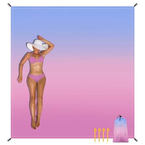Reds Spade - Boho Moroccan Beach Blanket Sandproof Large *Mat Sand Free Waterproof Fits Up To 4 Adult Compact Quick Dry - Gradient Pinkblue-9x10 FT (1～8 Person)