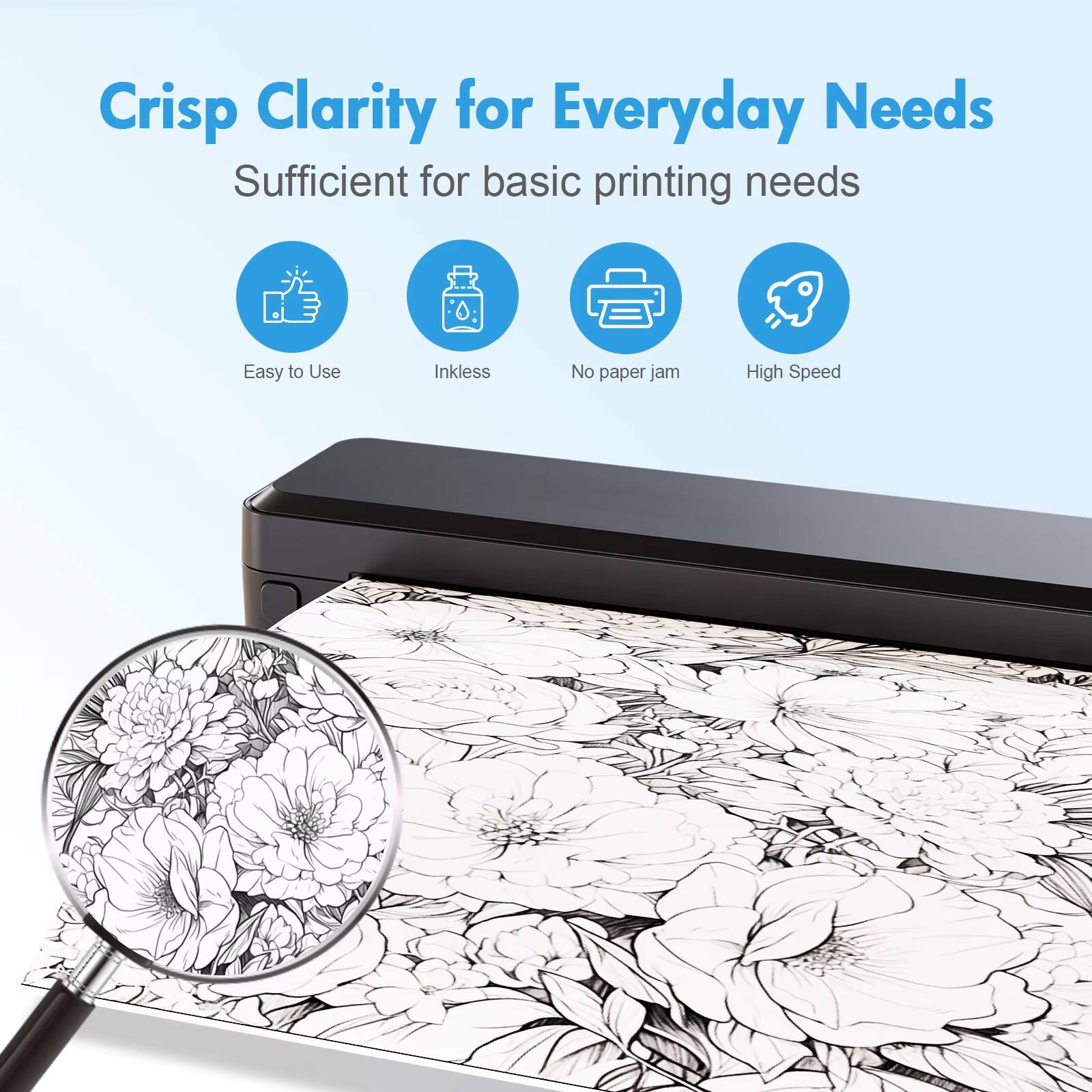 Crisp Clarity for Everyday Needs  
Sufficient for basic printing needs  
Easy to Use  
Inkless  
No paper jam  
High Speed