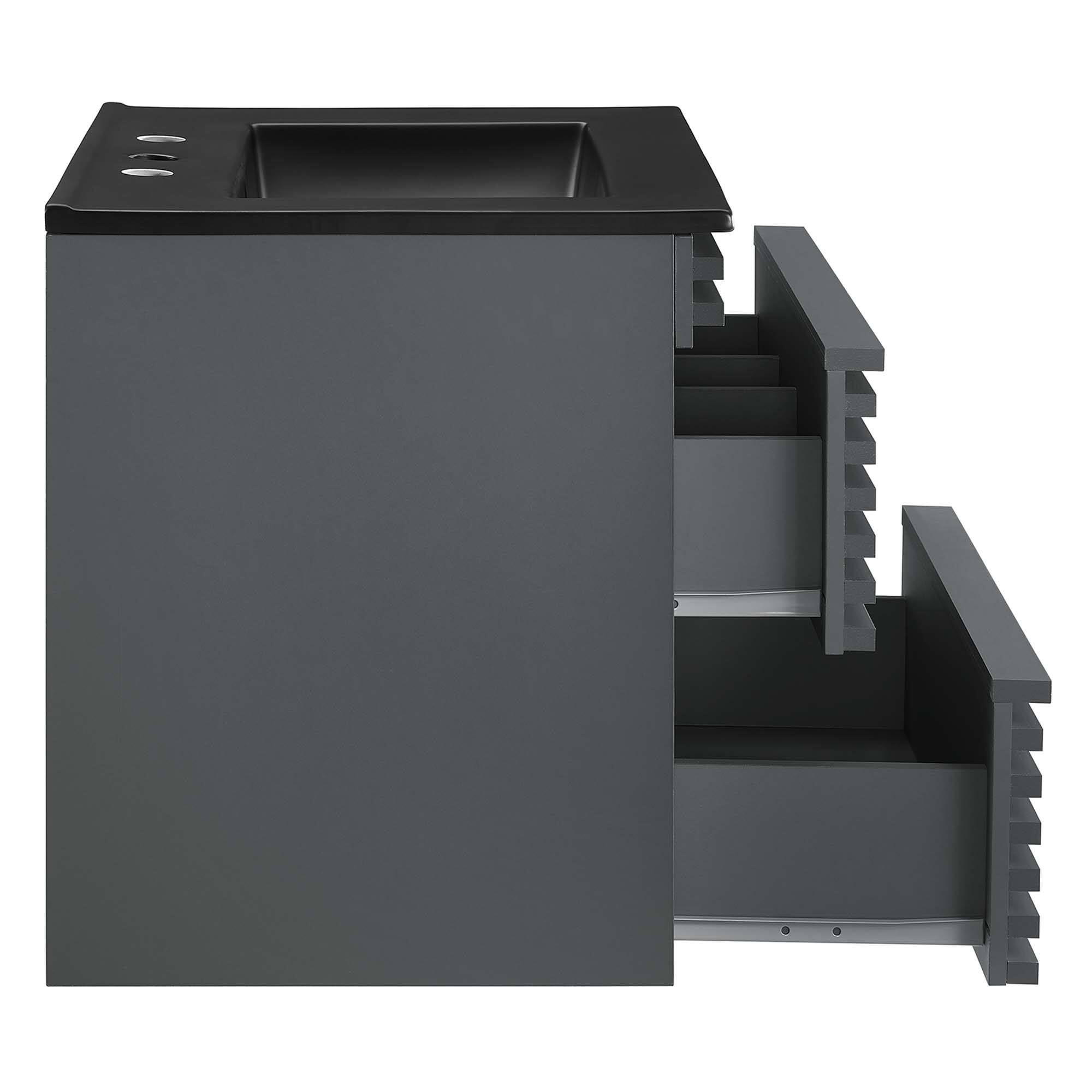 Alt View 2. Modway - Render Wall-Mount Bathroom Vanity with Black Basin Included - Gray Black.