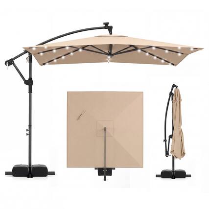 Front. Costway - Costway 8 x 8 FT Solar LED Offset Cantilever Patio Umbrella with 360° Rotation, Crank - Brown.
