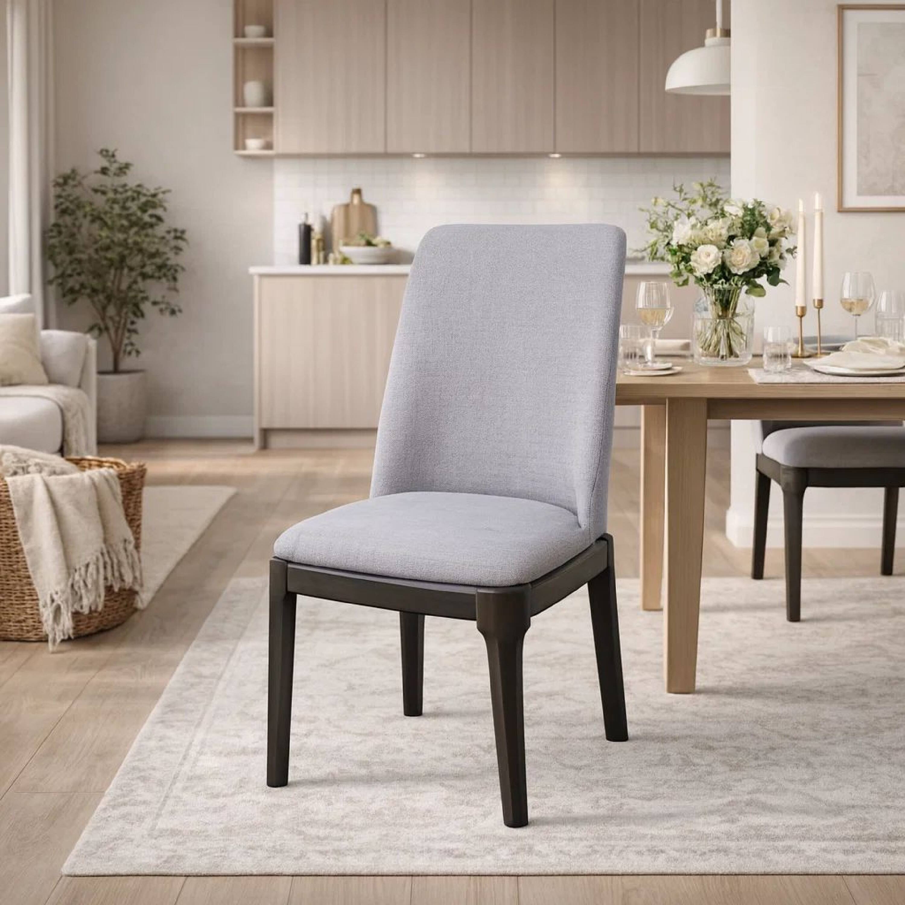 Alt View 8. Manhattan Lane - Linen Upholstered Wooden Side Chair with Curved Backrest and Block Legs, Set of 2 - Gray.