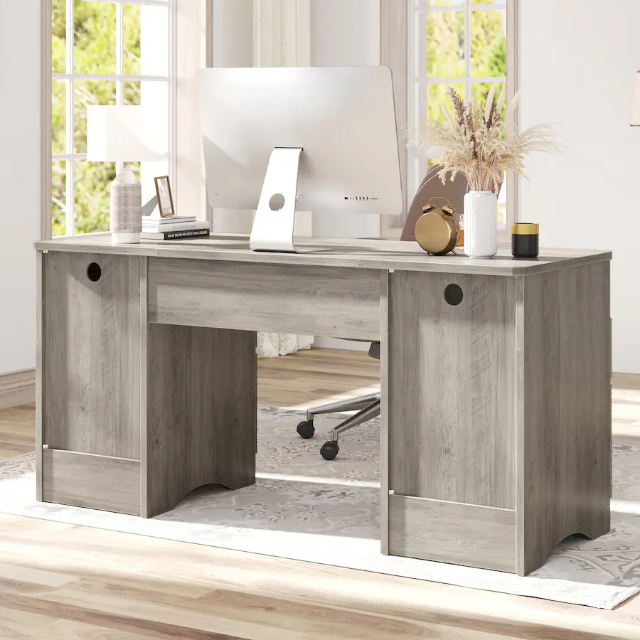 Bestier 59 Inch Executive Office Desk with Four Drawers, Keyboard Tray ...
