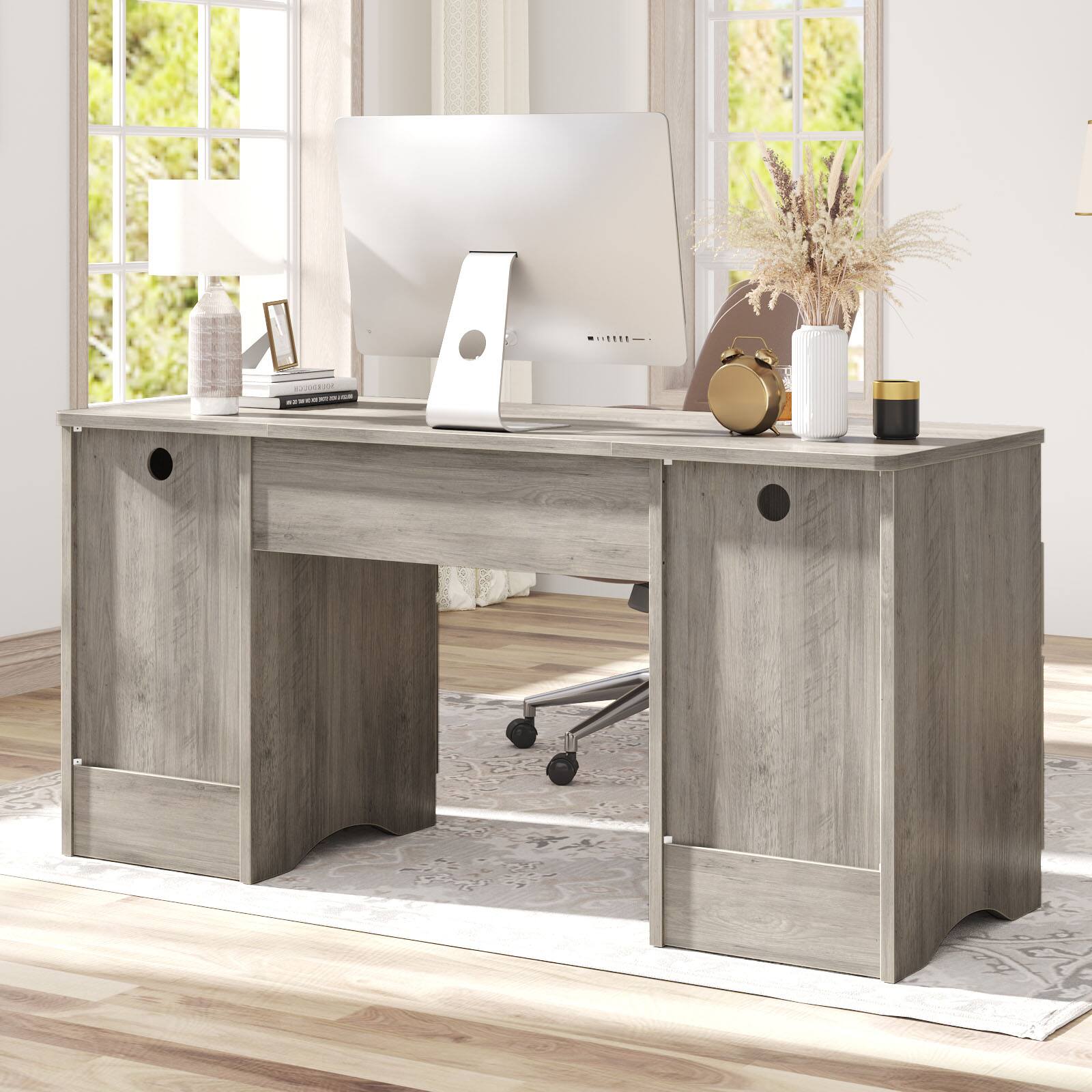 Alt View 2. Bestier - 59-inch Four Drawer Desk with Keyboard Tray & File Storage - Grey.