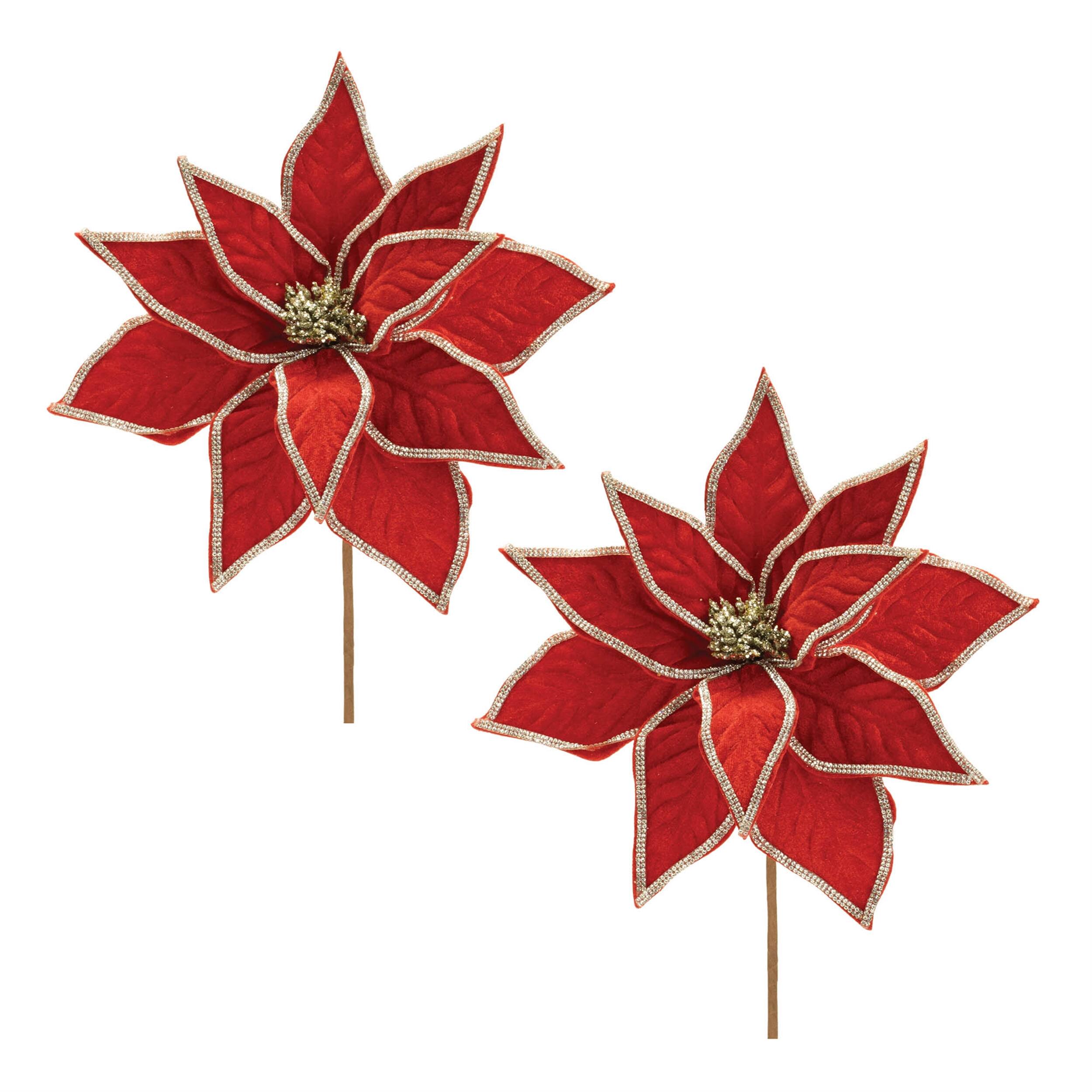 Left. BreeBe - Jeweled Pointsettia Flower Stem (Set of 2) - Red, Silver.