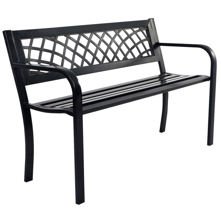 Front. SlickBlue - Patio Deck Bench with Metal Frame for Outdoor Use - Black.