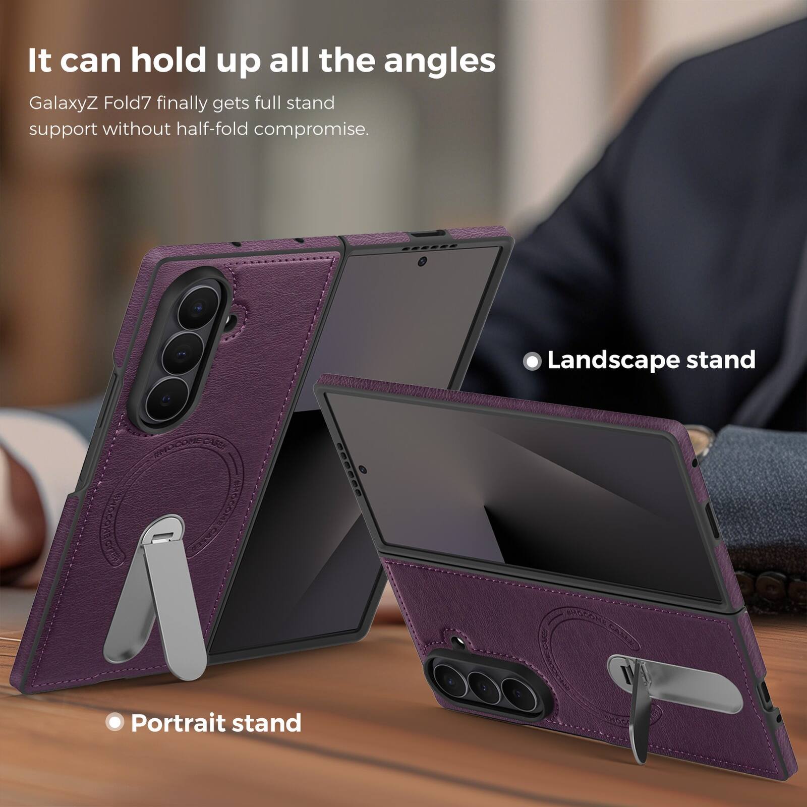 It can hold up all the angles

GalaxyZ Fold7 finally gets full stand support without half-fold compromise.

- Landscape stand
- Portrait stand