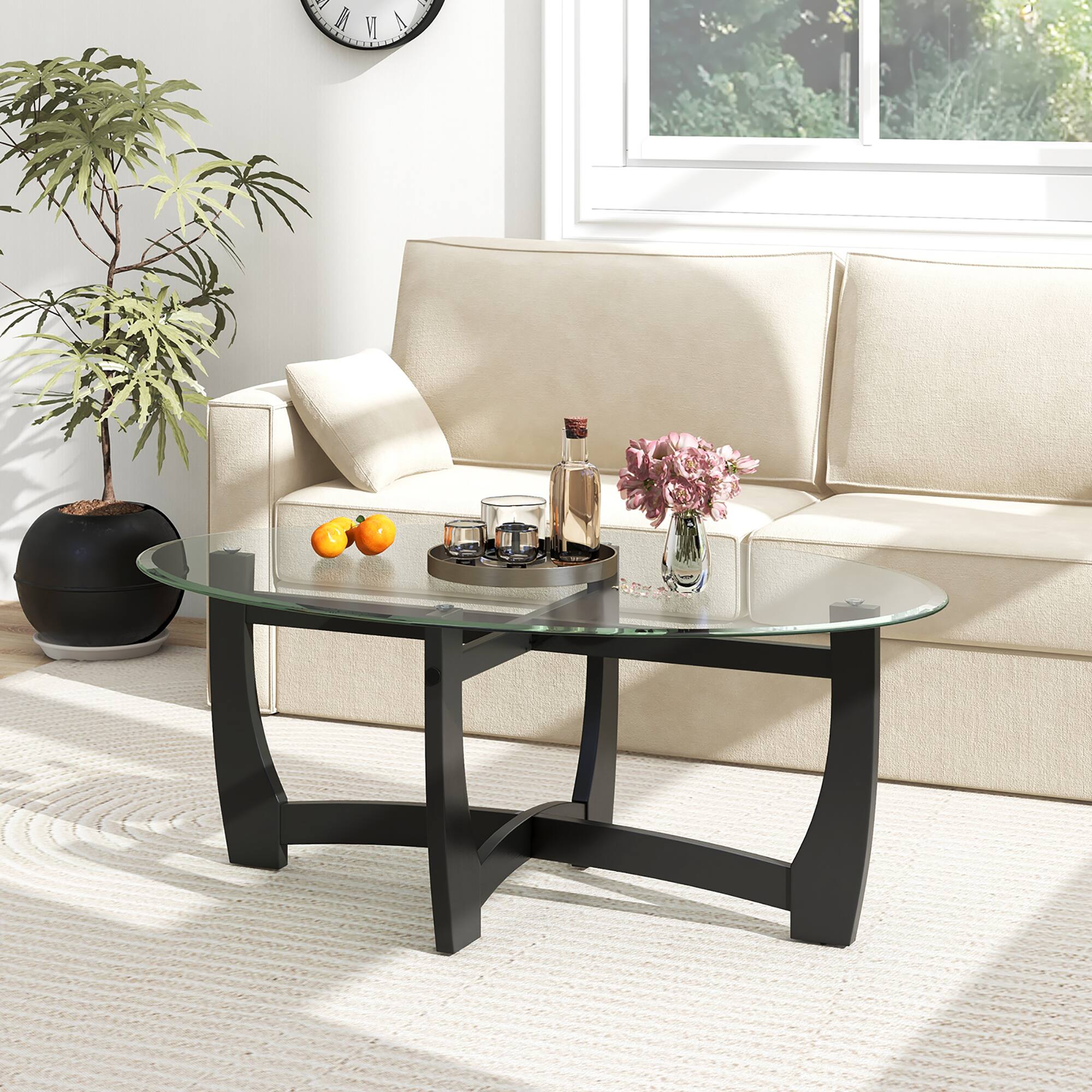 Alt View 1. Gymax - Gymax Coffee Table Modern Accent Tea Table w/ Rubber Wood Bentwood Structure - Black.
