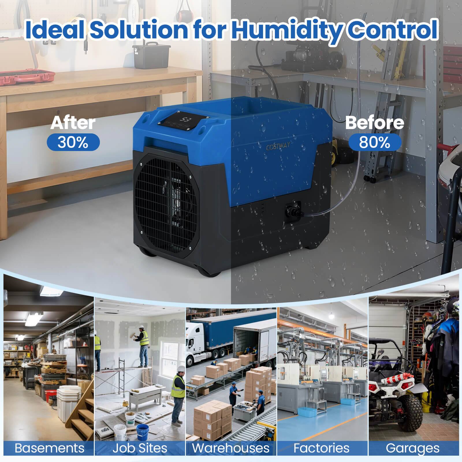 Ideal Solution for Humidity Control

After 30%

Before 80%

Basements Job Sites Warehouses Factories Garages