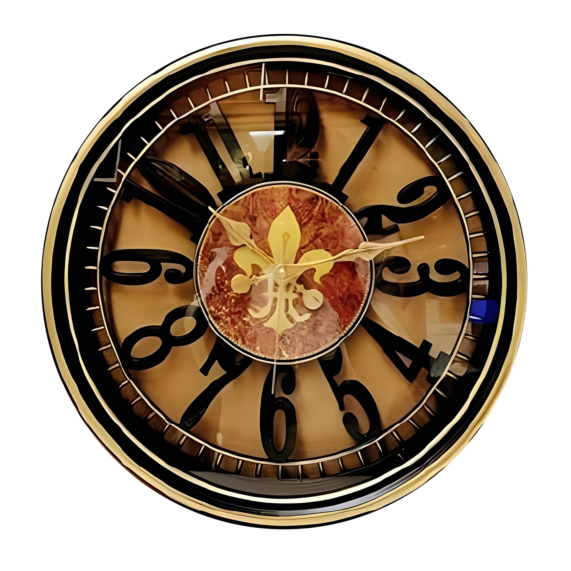 FC Design - 18"H Metallic Gold on Black Vintage Fleur-de-lis Round Wall Clock - Multicolor