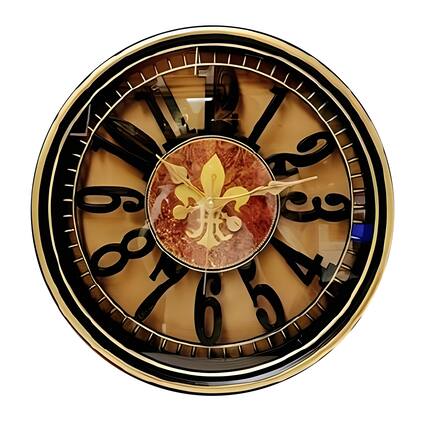 Front. FC Design - 18"H Metallic Gold on Black Vintage Fleur-de-lis Round Wall Clock - Multicolor.