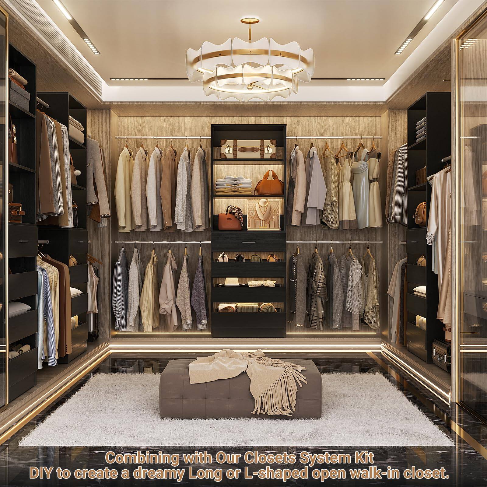 Combining with Our Closets System Kit DIY to create a dreamy Long or L-shaped open walk-in closet.