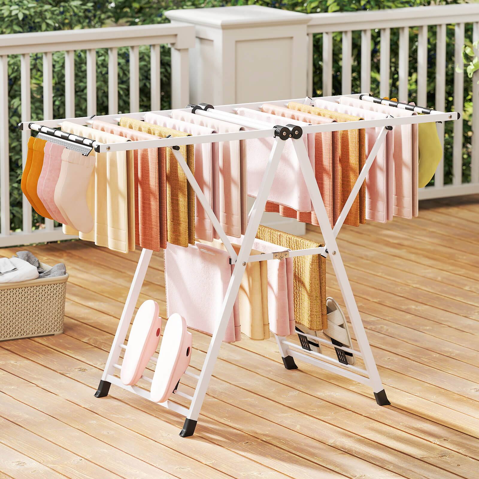 Alt View 3. Costway - Costway Foldable Metal Laundry Drying Rack with Height Adjustable Wings, 16 Drying Rails - White.