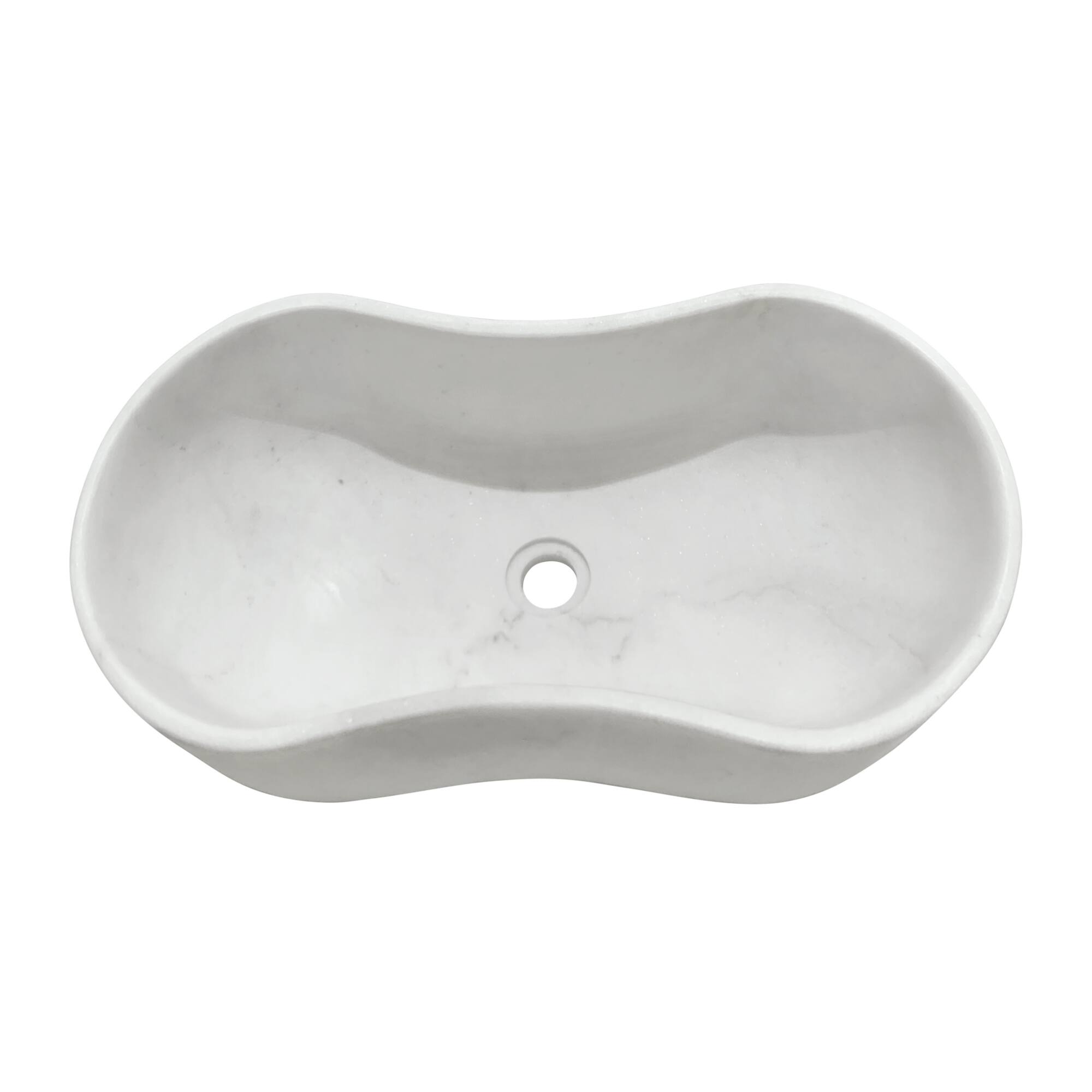 Alt View 6. ELEMENT ACE - Natural Marble Bathroom Vessel Sink with Semi-Polished Surface and Elegant Wavy Design for Modern Spaces - White+Natural.