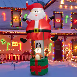 Gymax - 8FT Inflatable Santa Claus & Reindeer Christmas Decoration w/ LED Lights - Red,Green