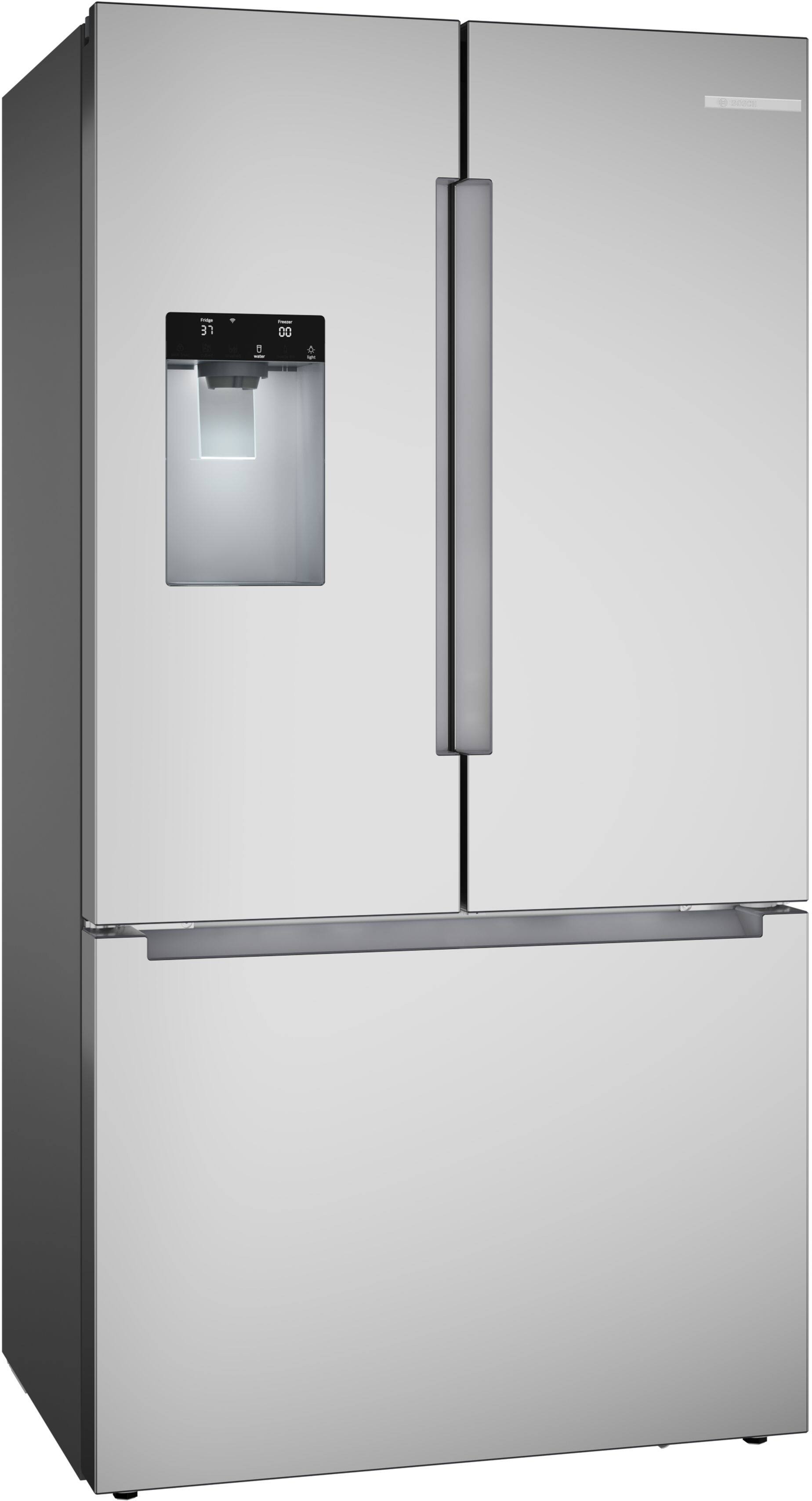 Alt View 2. Bosch - 100 Series 21.6 Cu. Ft. Bottom-Freezer French Door Counter-Depth Smart Refrigerator with External Water and Ice - Stainless Steel.
