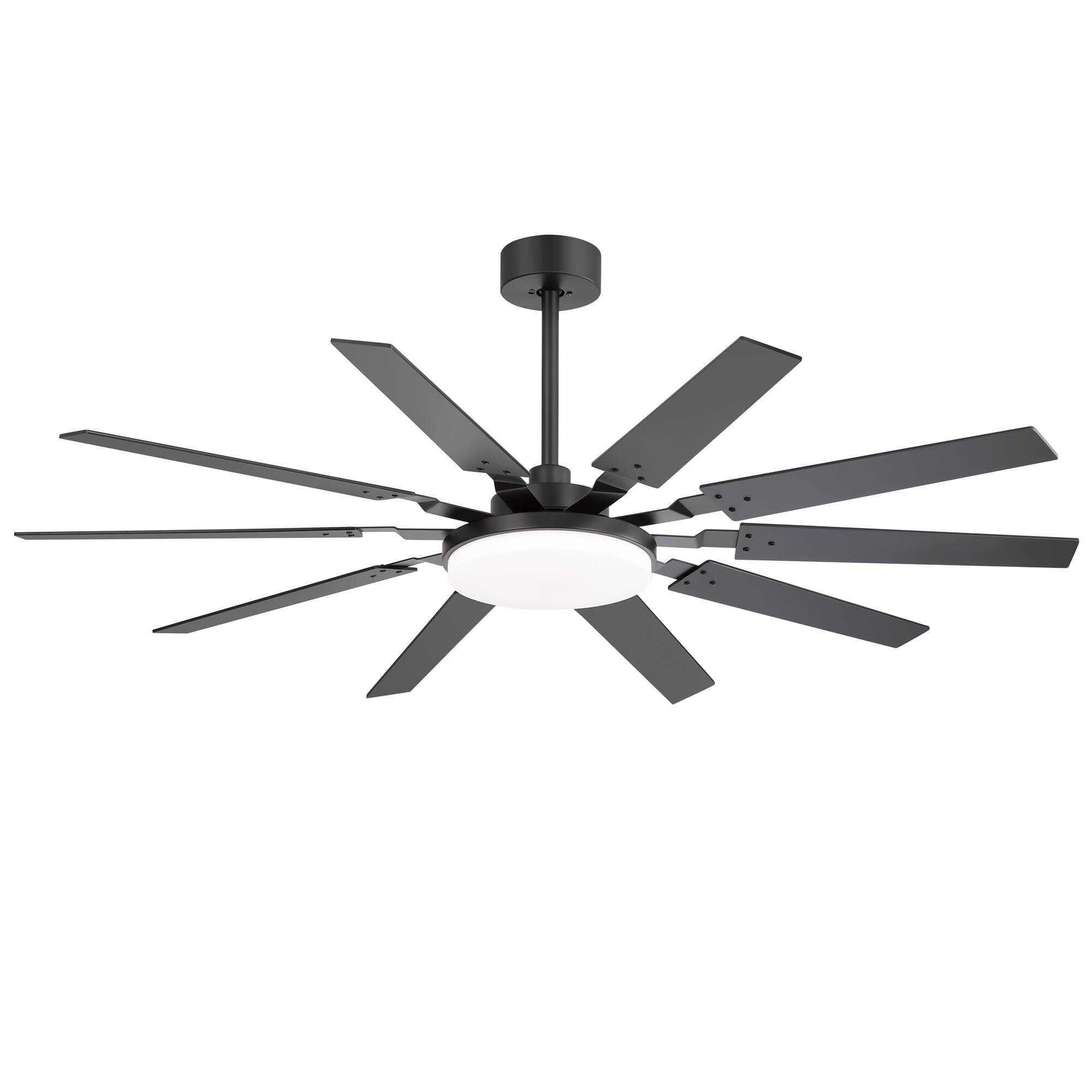 Angle. Breezary - 60-In Indoor Ceiling Fan with 10 Plywood Blades, DC Motor, 3-Color LED Light, Remote & 5"/10" Downrods, Timer - Matte Black.