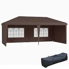 Outsunny - 10' x 20' Pop Up Canopy Tent with 4 Sidewalls, Heavy Duty Tents for Parties, Outdoor Instant Gazebo with Carrying Bag - Coffee