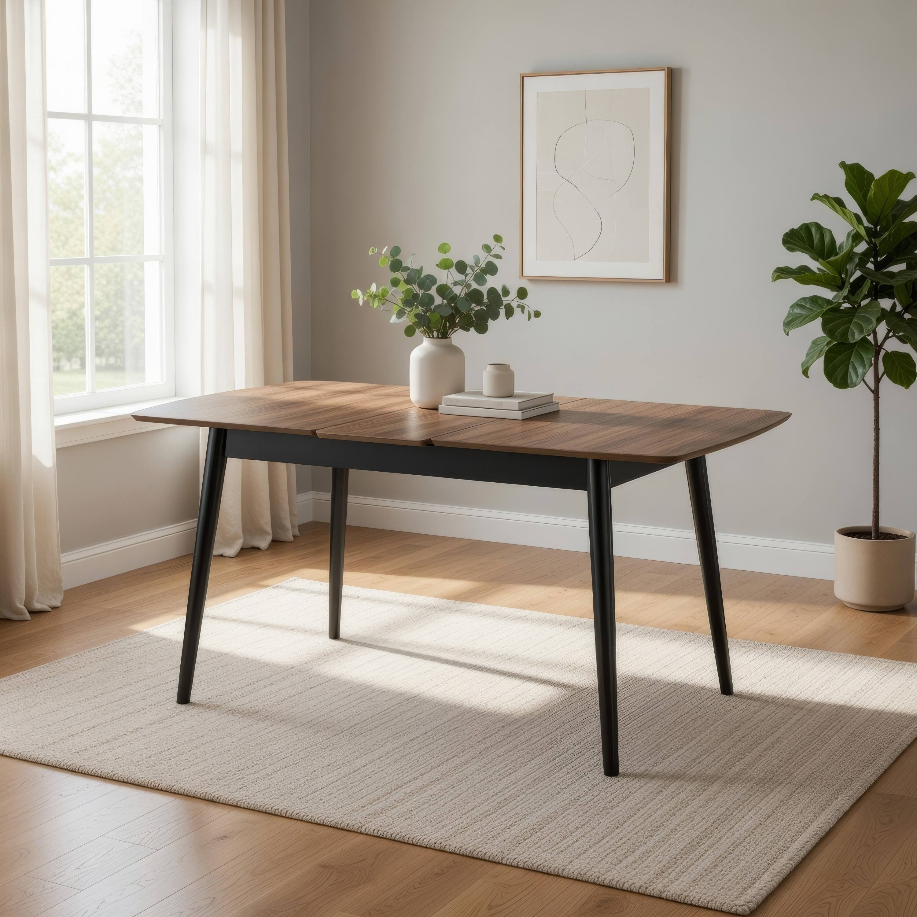 Alt View 6. Manhattan Lane - Anae 51-63 Inch Dining Table, Butterfly Leaf, Brown Wood Top, Black Legs - Brown, Black.