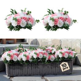 VEVOR - Flower Ball Arrangement Bouquet 10 PCS, 17.7-Inch Diameter Artificial Flower Balls Wedding Table Centerpieces - Pink, white, green