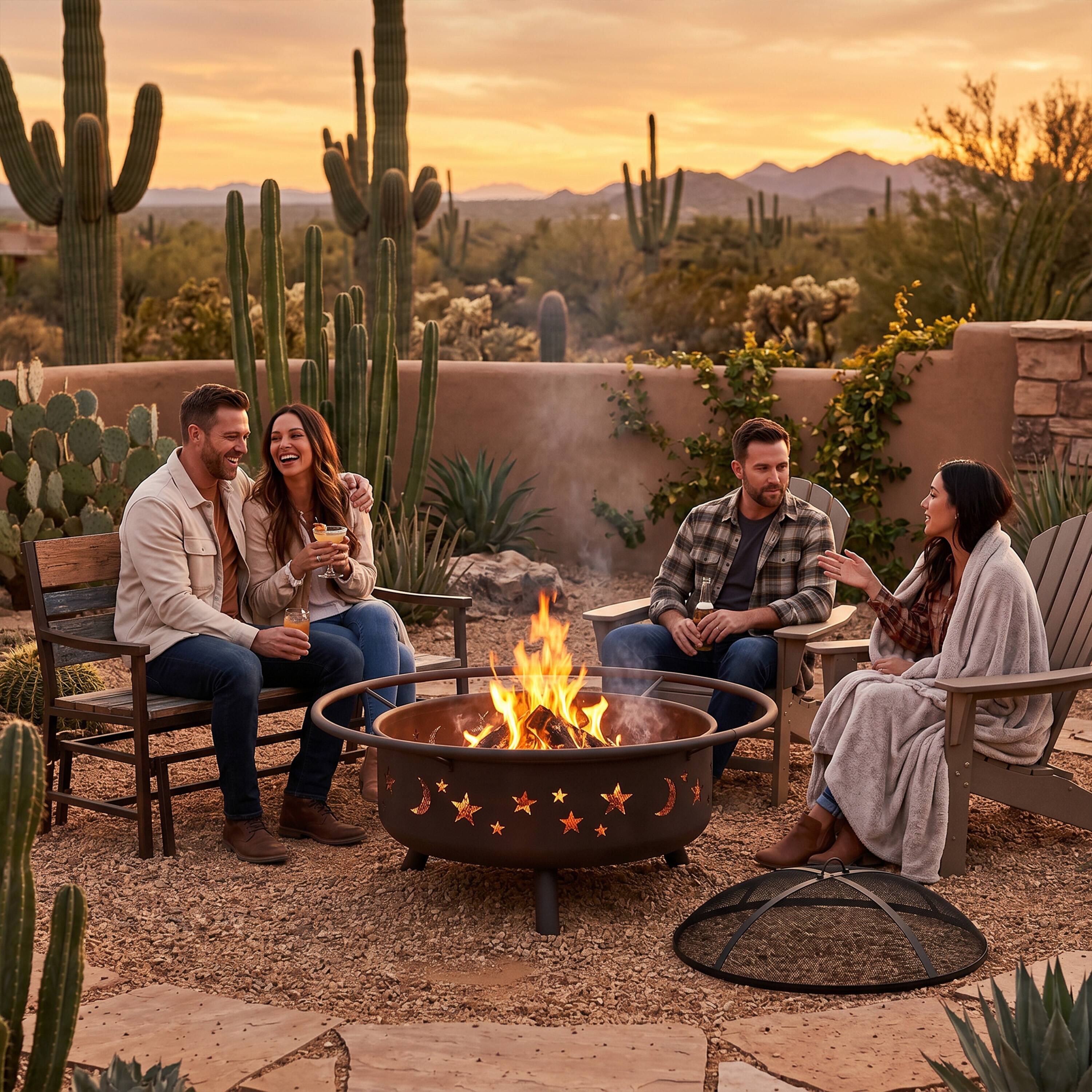 Alt View 10. Sunnydaze - 36 in Cosmic Steel Fire Pit w/Spark Screen/Poker - Bronze.