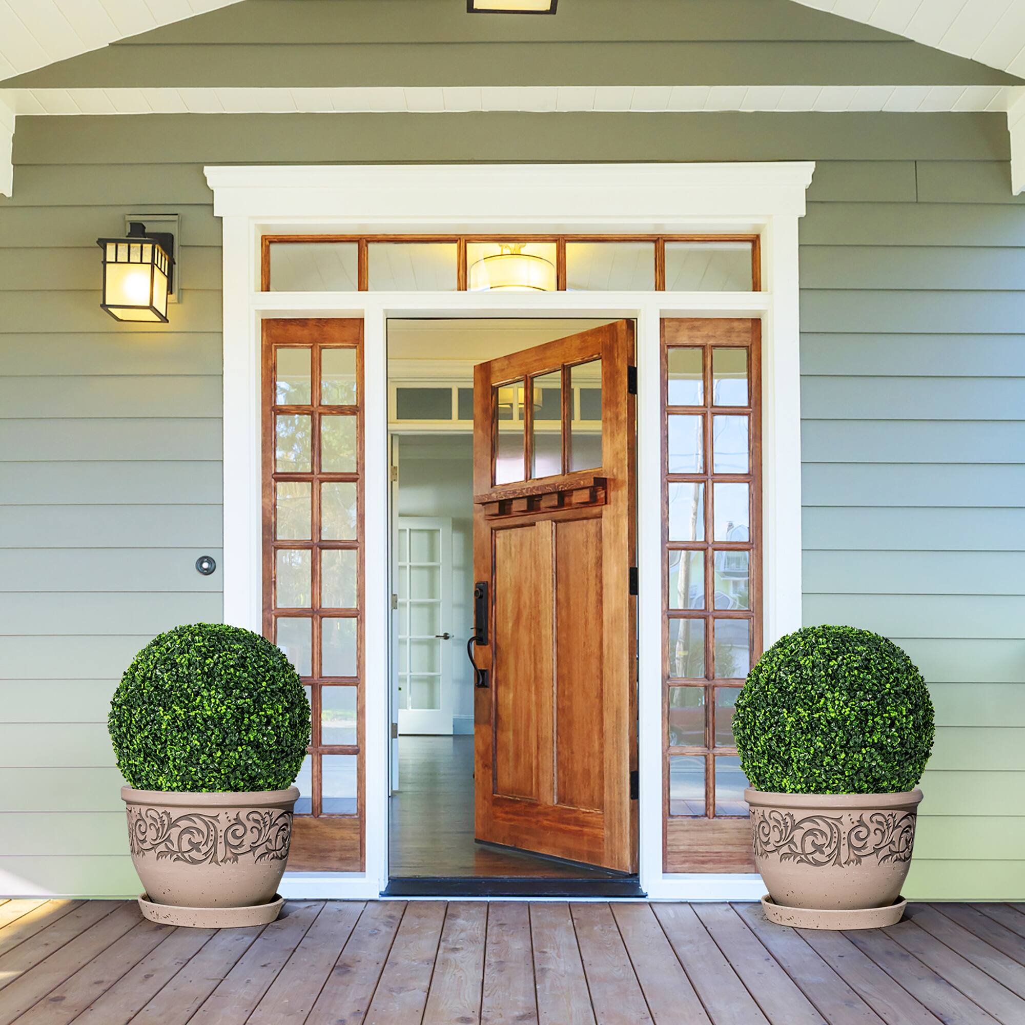 Alt View 1. Costway - Costway 2 PCS 19 Inch Artificial Plant Topiary Ball, Round Faux Boxwood Balls Outdoor - Green.