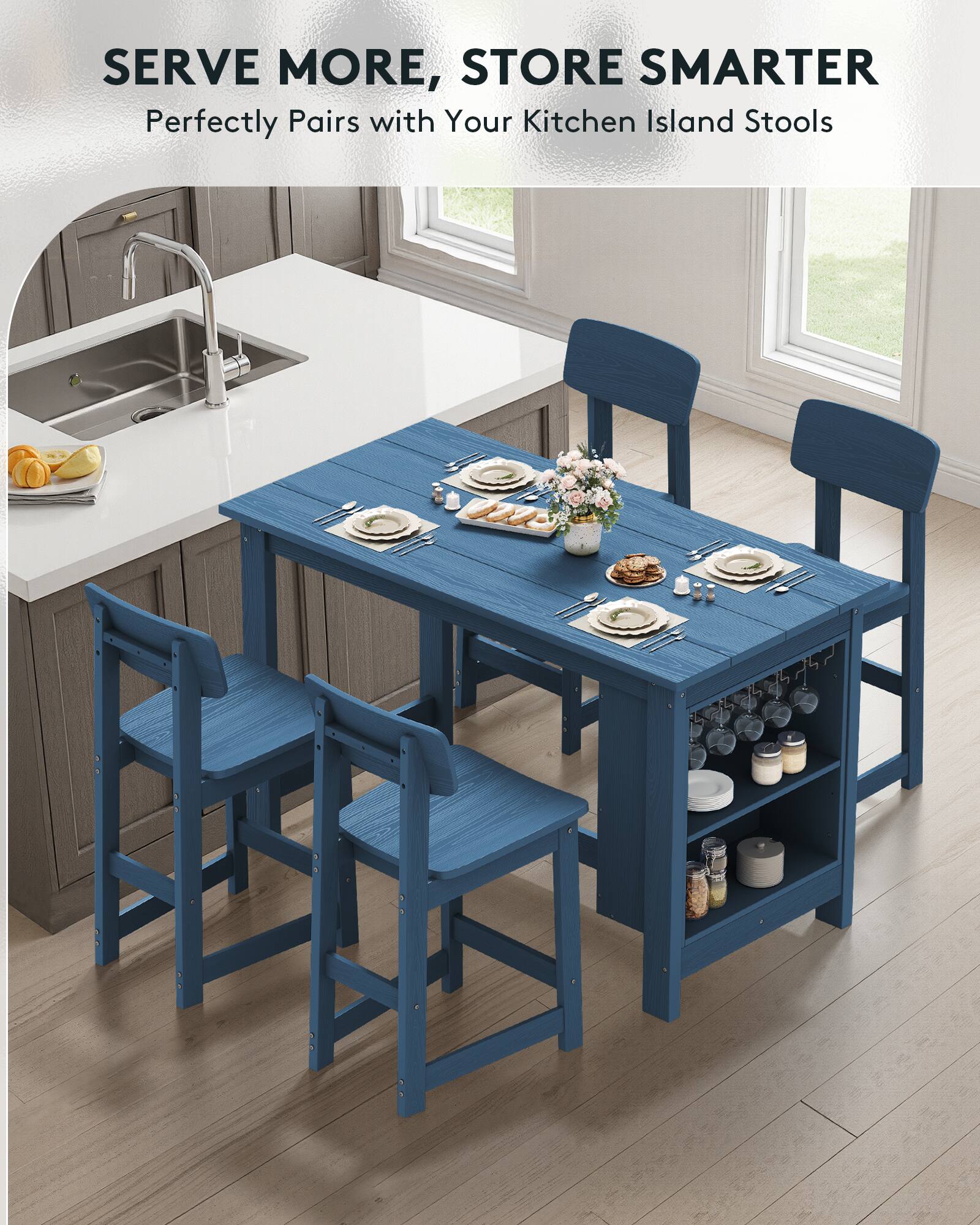 SERVE MORE, STORE SMARTER  
Perfectly Pairs with Your Kitchen Island Stools